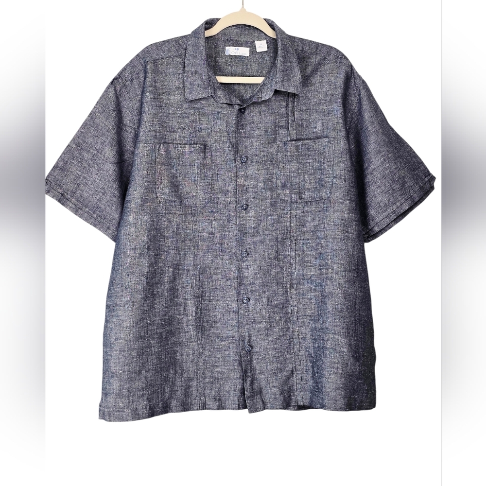 Café Luna Blue Chambray Short Sleeve Button-Up Shirt Men’s XL Relaxed Fit